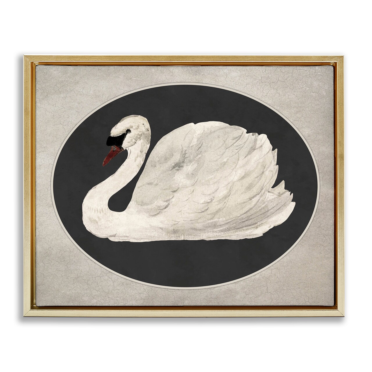 Stupell Industries Vintage Swan in Rounded Oval Floating Frame By Lettered and Lined